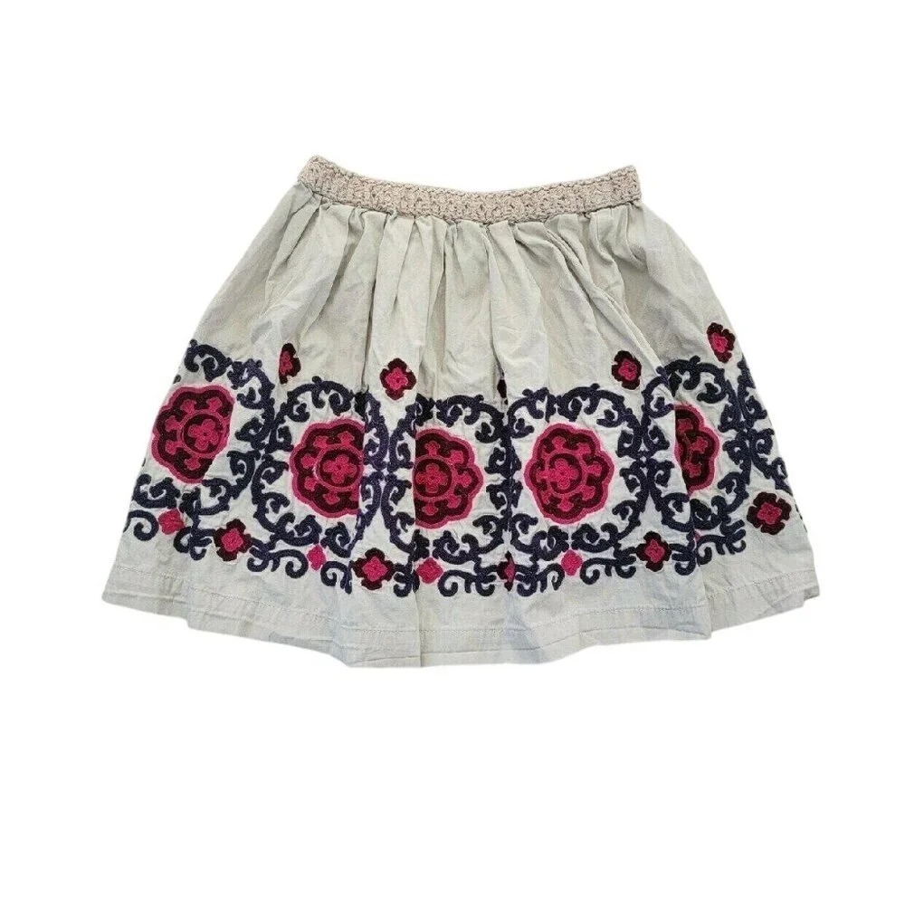 Peek Frida Circle Skirt Toddler XS 2/3 Stone Grey Good Embroidered‎ Cotton Boho